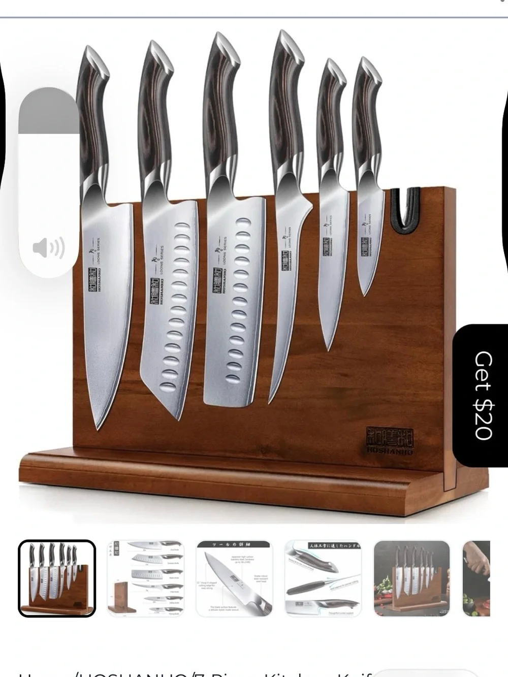 Multipurpose 7-Piece Kitchen Knife Set with Magnetic Knife Block by Hoshanho-NWT